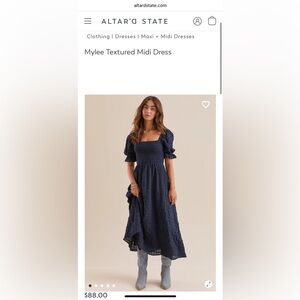 Altar'd State Deep Blue Textured Midi Dress
